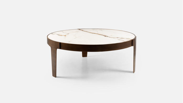 Table basse en acier avec plateau effet marbre doré, Jazzy