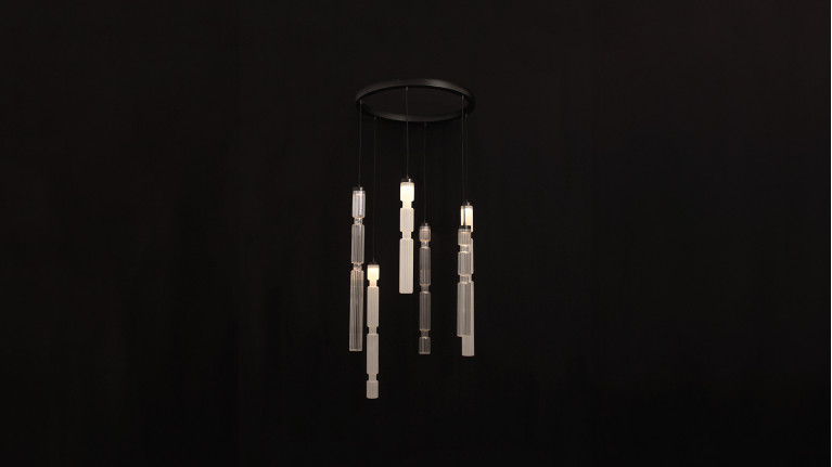 Suspension luminaire en verre cannelé, Sagano 5