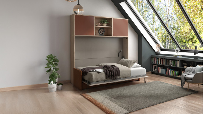 Lit escamotable horizontal avec banquette SMART | Gain de place