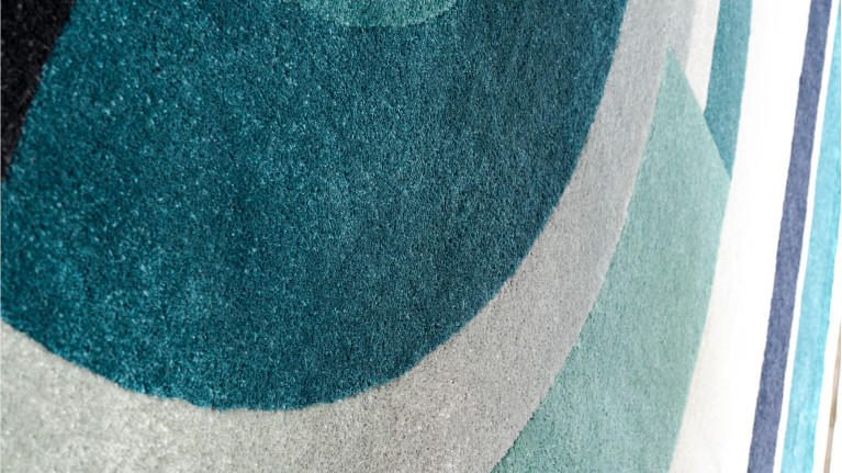 Tapis design moderne, forme géométrique, résiste UV, Celadon