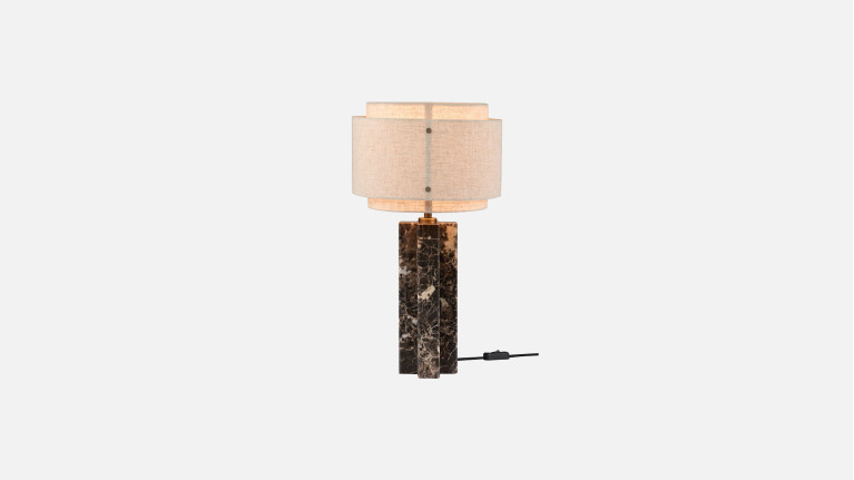 Lampe à poser TAKAI | Marbre brun, lin et laiton