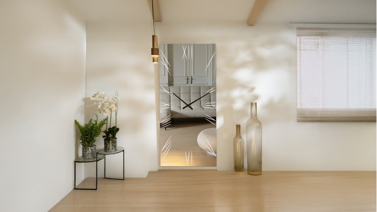 Grand miroir murale horloge design, éclairage led, Algedi