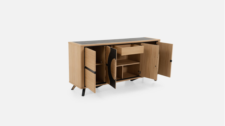 Buffet LOTUS | Élégance bois et céramique avec éclairage central