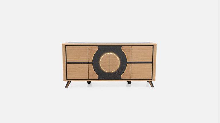 Buffet LOTUS | Élégance bois et céramique avec éclairage central