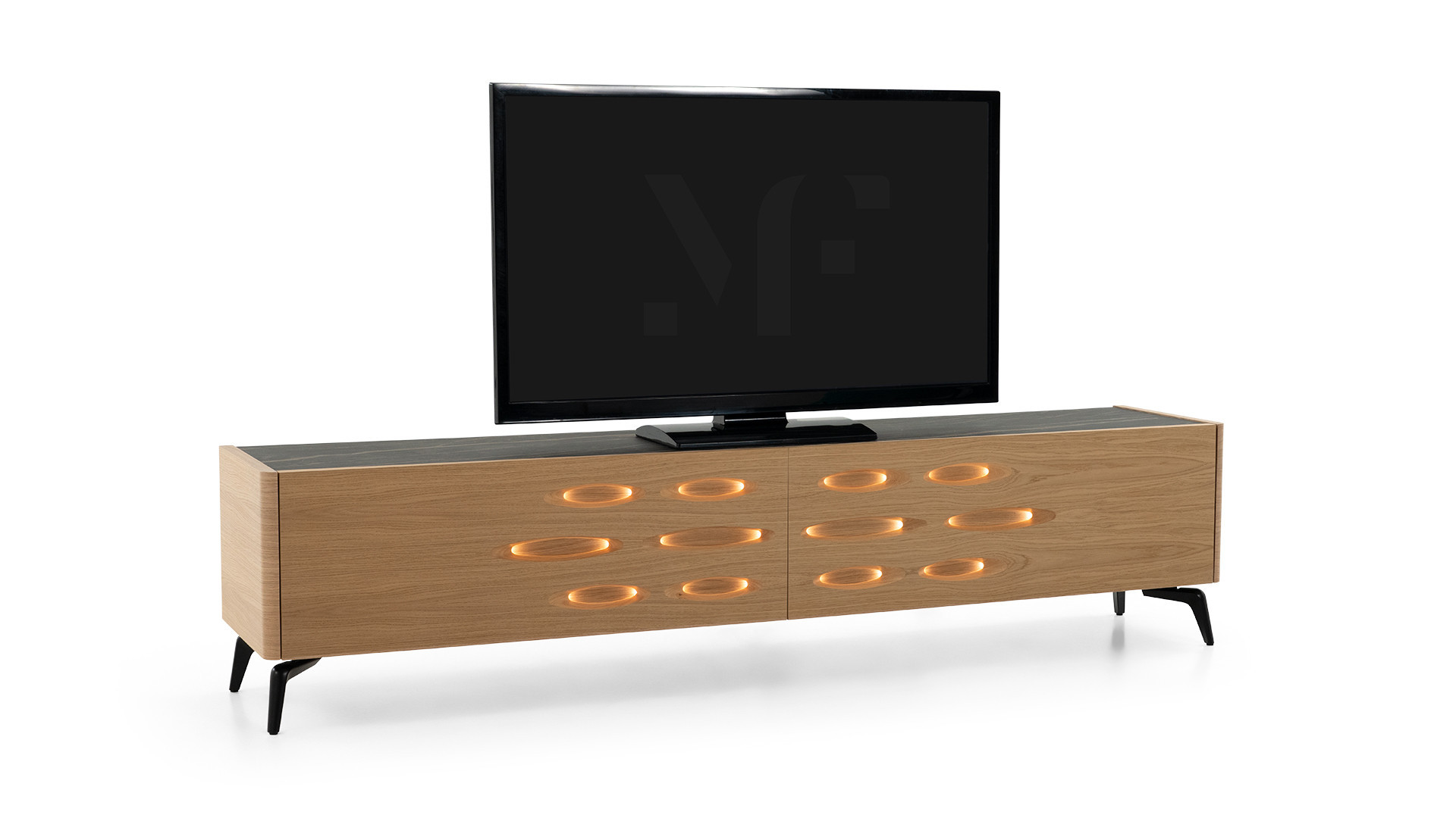 Meuble TV OROS 2 portes abattantes | Design lumineux et contemporain