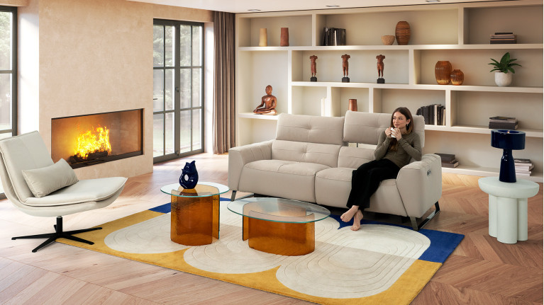 Table basse VIRGOLA | Verre trempé et piètement en verre fusionné