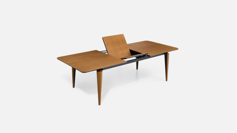 Table extensible COSMOS noyer | Allonge centrale et piètement frêne
