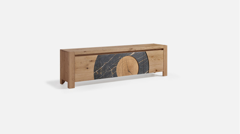 Meuble TV 4 portes, bois et céramique design VOGE