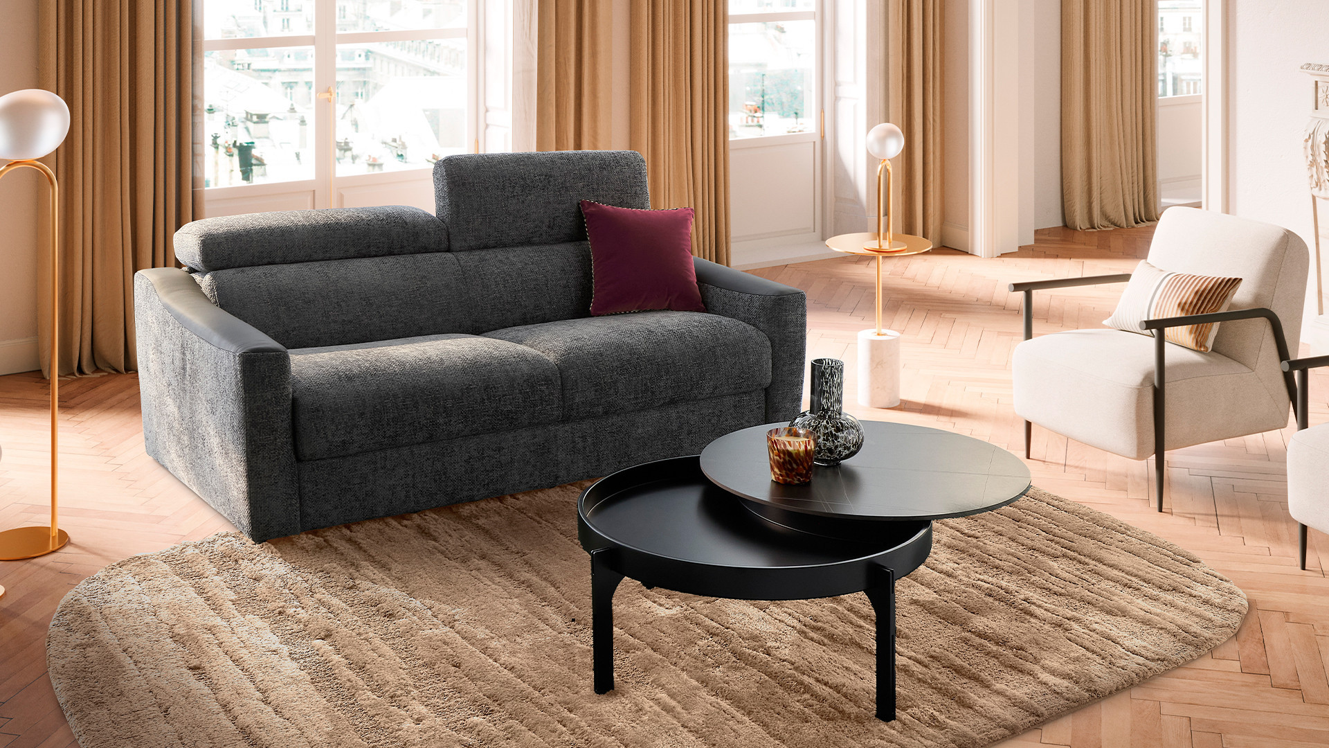 Canapé convertible STRIKE – Tissu, 4 tailles, confort quotidien