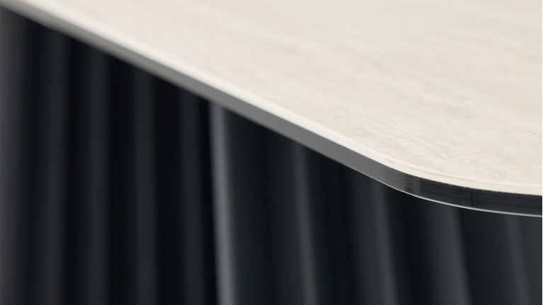 Console EVENTAIL plateau céramique et piètement fer laqué noir