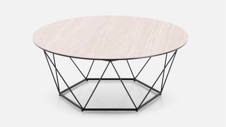 Table basse ronde ORION - Plateau céramique et piètement fer noir