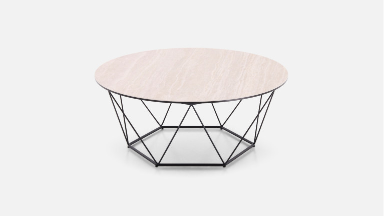 Table basse ronde ORION - Plateau céramique et piètement fer noir