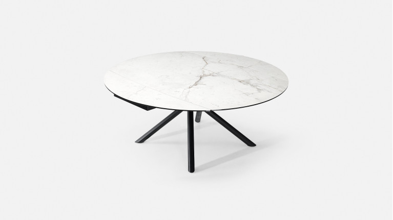 Table extensible STAR, plateau rond céramique, piétement fer