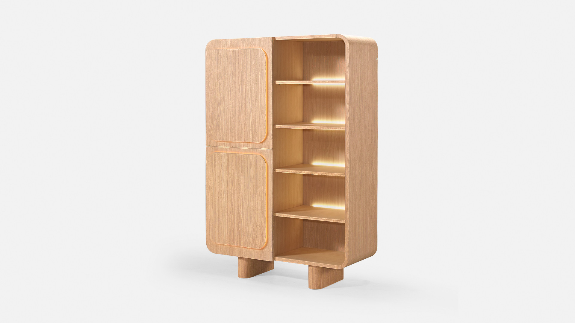 Vitrine MINERA bois et placage chêne rangement vitré