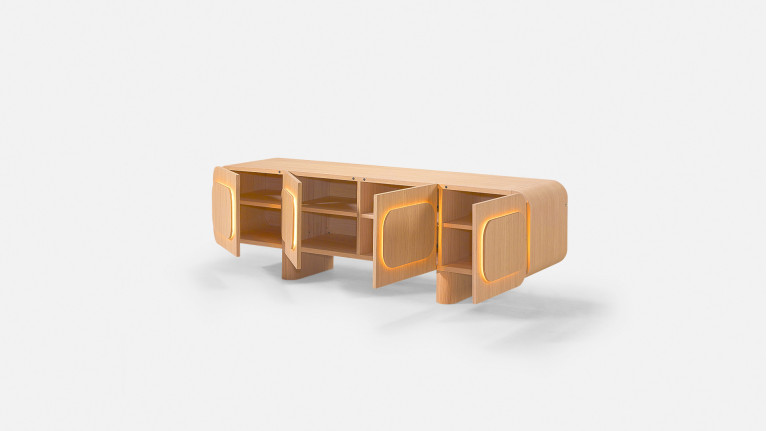 Meuble TV MINERA bois et placage eucalyptus 3 portes