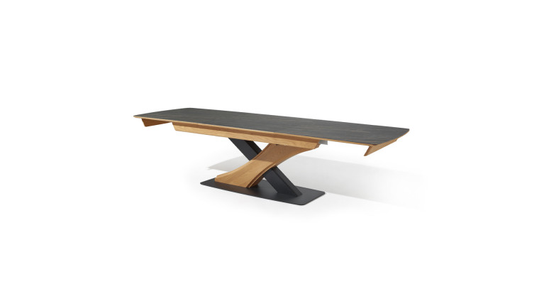 Table extensible CANYON  Plateau céramique marbrée et chaleur du chêne