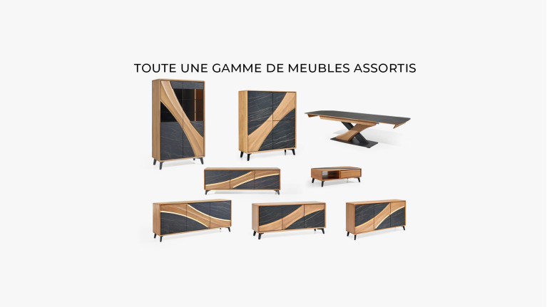 Table extensible CANYON  Plateau céramique marbrée et chaleur du chêne