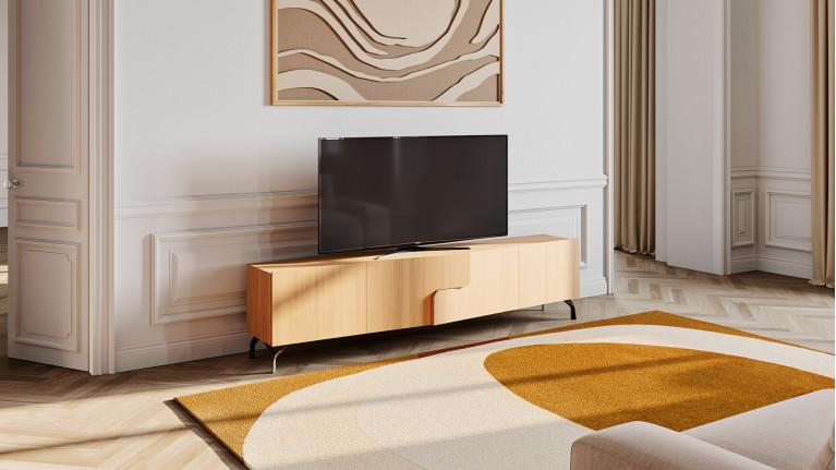 Meuble TV JADE avec rangements intégrés et piètement métal