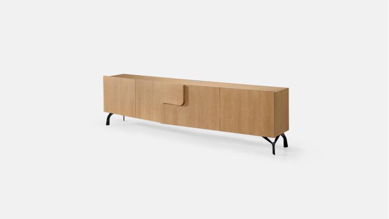 Meuble TV JADE avec rangements intégrés et piètement métal