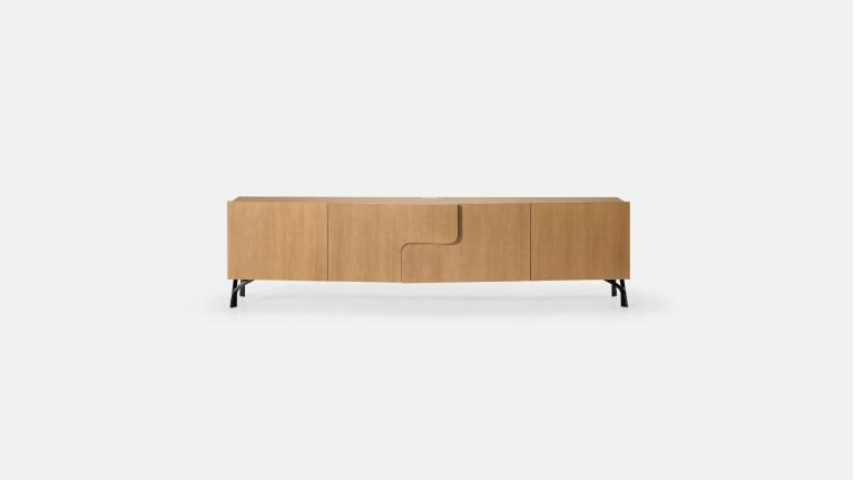 Meuble TV JADE avec rangements intégrés et piètement métal