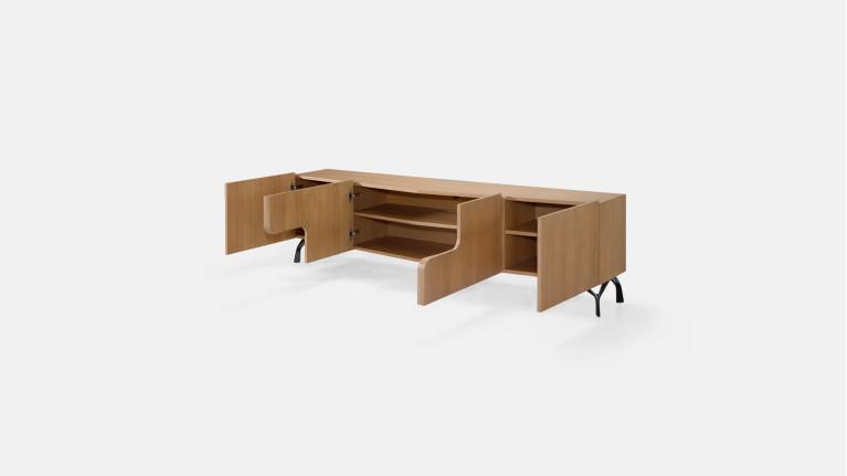Meuble TV JADE avec rangements intégrés et piètement métal