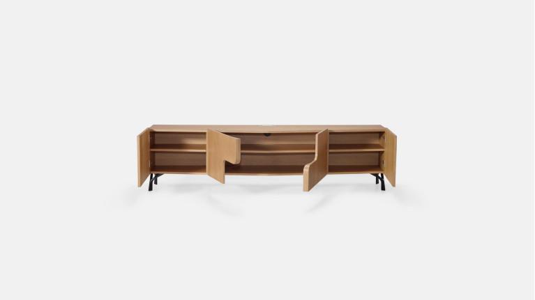 Meuble TV JADE avec rangements intégrés et piètement métal